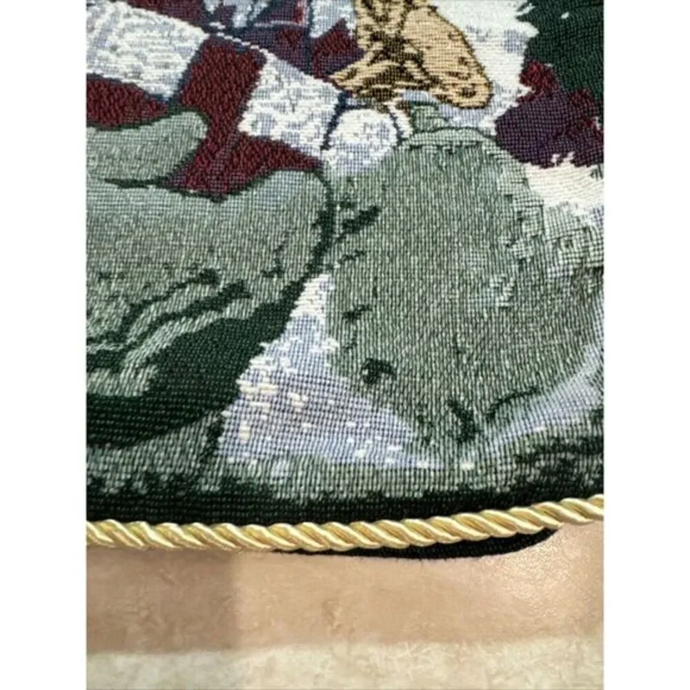 Vintage Christmas Tapestry 15x15 Pillow Cover Sham Santa Teddy Bear‎ Presents
